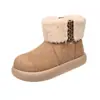Botas de nieve de caña baja con cinta doblada, persona perezosa, para mujer, suela gruesa, felpa, slip-on, suela suave, con terciopelo, botines cortos, zapatos de algodón, cálidos