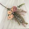 Flor artificial rosa suave combinação flor assado borda rosa buquê comércio exterior flor falsa decoração de mesa flor de seda