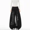 Calça de Moletom com Fita de Chama de Letra para Homens e Mulheres no Outono, Calça Versátil Resistente Tipo Cimitarra, Calça Casual Larga