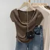 Design INS gola ombro balanço camiseta feminina manga curta verão top curto cintura sexy camisa lisa feminina atacado