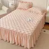 Falda de Cama Acolchada de Algodón Lavado Clase A Amigable con la Piel Individual Cubierta Gruesa para Cama Individual Sábanas de Cama con Falda Universal Antideslizante para Todo el Año