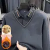 Ropa interior térmica gruesa de invierno para hombres de mediana edad, adecuada para usar al aire libre, suéter de alta gama con cuello de camisa de imitación de dos piezas para papá