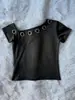 Transfronterizo Ins Estilo Europeo y Americano Diseño Perforado Hombro Asimétrico Atuendo Sexy Corto Color Sólido Nicho Camiseta de Manga Corta Al por Mayor