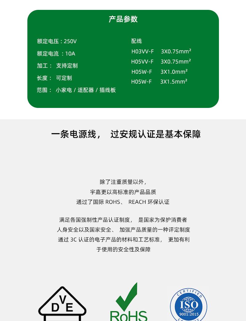 欧规三插品字尾电源线