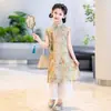 Ropa para Niñas Nuevo Estilo Conjunto Hanfu 2026 para Niñas Mayores Verano Estilo Chino Traje Tang Qipao Estilo Antiguo Falda Pantalón Qipao