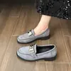 Mocasines de Deslizamiento con Cierre Talla Grande para Mujer 2025 Estilo Británico Punta Redonda Ante Piel Pequeña Zapatos de Tacón Alto Son Ligeros y Cómodos