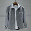 L 845 513 Jaqueta Camisa Retrô Japonesa Masculina Top Escovado Casual Versátil Manga Longa Camisa Listrada Masculina