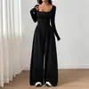 Mono de Estilo Nuevo 2026 con Cuello Cuadrado y Mangas Largas para Mujer, Pantalones de Pierna Ancha que Ceñen la Cintura, Mono Casual Estilo Ins Europeo y Americano, de Cintura Alta