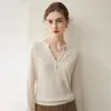 Camiseta básica de punto para mujer estilo coreano con cuello de pico 100% cachemira pura, cómoda y suave, capa interior cálida con broche, top de moda