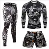 Roupas de Treino Esportivo Terno de MMA Masculino Boxe Apertado Secagem Rápida Muay Thai Luta Academia Luta Conjunto de Três Peças
