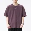 Roupas Masculinas Fengshe / Camiseta de Verão com Gola Redonda e Manga Curta em Algodão de Bambu para Homens, Cor Sólida, Caimento Solto, Camiseta Estilo Retrô Japonês