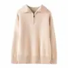 Suéter Nuevo Estilo Otoño e Invierno de Cachemira Pura con Cuello para Mujer, Suéter Pulóver Holgado, Ropa Exterior de Punto Casual con Cremallera, Suéter Grueso de Punto para Mujer