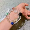 Cristal Blanco Natural Cristal Rosa Cristal Amarillo Limón Cristal Fresa Lapislázuli Lapislázuli Lapislázuli Obsidiana Pulsera de Múltiples Círculos Pulsera