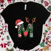 Camiseta Navideña para Mujer con Gráfico de Letra A-Z, Estampado de Letra de Papá Noel, Top Casual para Fiesta Navideña