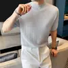 Camiseta Masculina de Verão em Liocel de Manga Curta, Tricô com Gola Redonda, Camiseta Casual Solta com Manga Raglã