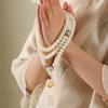 Pulsera de Círculos Múltiples de Raíz de Bodhi de Jade Blanco 108 Cuentas de Buda Pulsera de Bodhi Loto Wen Play Cuentas de Rosario Plateado para Hombres y Mujeres de Mano