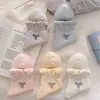 Calcetines Cortos Bordados con Lazo y Lunares, Puño de Burbuja, para Mujer, Estilo Suave de Color Claro, Calcetines de Tubo Corto Finos para Niñas