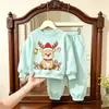 Conjunto de Roupa para Meninas Primavera e Outono Novo Moletom de Natal e Calça Jogger Conjunto de Duas Peças Roupas de Outono Estilosas para Meninas Roupa Infantil Atacado