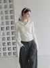 Suéter de punto liso con capucha estilo coreano para mujer, jersey ajustado de otoño, capa base, top fruncido a la cintura para invierno