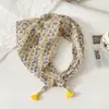 Pañuelo pequeño cuadrado de algodón y lino con borlas de 58 cm Protector de cuello Bufanda suave Pañuelo decorativo para la cabeza Pañuelo floral Retro Pequeño Fresco