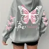 {Extensión} Sudadera con Capucha Manga Larga Estampado de Mariposa y Letras Sudaderas Casuales Tallas Grandes Sudaderas con Capucha