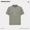 Camiseta Listrada de Manga Curta com Gola Redonda Masculina Zoewatson Verão Nova Retrô Americana Relaxada Solta Top