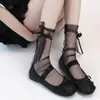 Calcetines de Verano Finos de Malla Transparente con Tira Fina Hueca Estilo Spice Girls Ballet de Tubo Medio