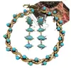 Joyería Vintage de la Edad Media Antigua Collar de Turquesa Pendientes Largos que rozan el Hombro Traje Oro Viejo Retro Joyería Versátil