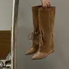 Estilosas e emagrecedoras, novo design, botas patchowrk de bico fino da moda para mulheres, outono/inverno 2026, botas longas retrô