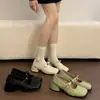 Zapatos Mary Jane poco profundos de camelia estilo francés para mujer, nuevo modelo 2026, inspirados en Chanel, con lazo y remaches, punta cuadrada, tacón grueso