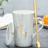 Taza Cerámica Taza con Tapa Cuchara Hogar Oficina Pareja Taza de Té Taza para Beber Taza de Café Puede Imprimir Logo Patrón