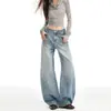 Jeans de mezclilla lavada azul claro de pierna recta para mujer, nueva colección otoño/invierno 2026, diseñados para figuras altas, pantalones de pierna ancha que estilizan y de corte holgado