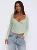 Venta Directa de Fábrica Ropa Nueva Y2K para Mujer Camiseta de Manga Larga con Cuello de Diamante con un Diseño Sofisticado, Top Ajustado Estilo Chica Picante