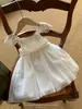 Vestido de tirantes para niña 2026 Verano Nuevo Estilo Niña Bebé Elegante Encaje Cisne Blanco Malla Vestido de Princesa