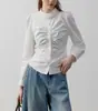 Camisa Blanca de Estilo Francés para Mujer, Cuello Alto Pequeño con Adorno de Encaje, Para Usar en Capas, Diseño de Nicho, Cintura Ajustada, Blusa Estilo Corte