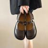 Zapatos planos de cuero retro negros para mujer, estilo Mary Jane, primavera y otoño 2025