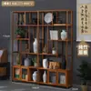Librero de Madera Maciza Estilo Chino Mueble para Té Vinoteca Estante para Flores Gabinete Divisorio Adornos para Sala de Estar Estante de Almacenamiento de Pie de Múltiples Capas