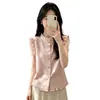 Camisa de verano sin mangas con volantes hecha a medida, elegante y rejuvenecedora, adelgazante y versátil para un look esbelto