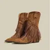 Botines de estilo Western de punta para mujer de talla grande transfronterizos, colección otoño 2026, botines individuales retro con flecos, en stock, talla 43