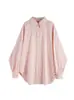 Camisa Rosa de Rayas Verticales 2025 para Mujer, Holgada y Versátil, Cómoda Camiseta de Manga Larga con Protección Solar para Primavera y Verano