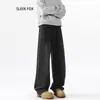 Calça Casual de Algodão Puro Lavado com Cordão na Cintura, Design de Nicho, Caimento Fluido, Outono Inverno, Com Pelúcia Quente, Versátil, Calça de Moletom Masculina