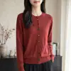 Cardigan de Punto Fino de Lana Redondo de Manga Larga para Mujer, Color Sólido, Holgado, Versátil, con Botones de Colores, Nuevo Otoño/Invierno 2026