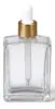 Em estoque 15ml 30ml 50ml 100ml frascos conta-gotas quadrados de vidro transparente frascos para óleos essenciais frascos para líquidos frascos para sérum