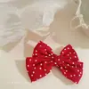 Grampo de Cabelo Infantil Vermelho com Bolinhas e Laço Fofo para Franja Lateral Cabelo Desfiado Presilha Bico de Pato Grampo Doce para Menina