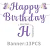 Conjunto de decoração de festa de borboleta roxa e rosa, banner de aniversário com glitter, balões pendurados, decorações de fundo de borboleta