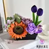 Flores de Simulación Tulipán Girasol Arreglo Floral Bonsái Maceta de Plástico Estilo Fresco Flores de Seda Flores Artificiales Decoraciones para Sala de Estar