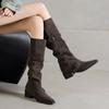 Botas Altas Debajo de la Rodilla, Botas de Media Pantorrilla para Mujer, Nuevas Botas Elegantes Versátiles Arrugadas Otoño e Invierno 2026, Botas de Montura de Tacón Medio, Botas Vaqueras