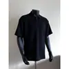 Camisa Polo Masculina de Verão Nova Estilo Americano com Listras de Trigo, Gola Henry, Manga Curta, Alta Qualidade, Ombro, Manga Meia-Manga