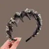 Diadema de Cristal Coreana de Lujo Ligero Super Brillante Diadema Envuelta en Satén Negro Pinza para el Cabello Moda 2025 Pinza de Pelo de Gama Alta Goma para el Cabello