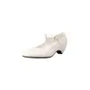 Zapatos Mary Jane de piel de cordero estilo francés con tacón de gatito, otoño/invierno 2026, tacón medio, punta redonda, cuero genuino color nude, zapatos de mujer con una sola tira